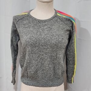 Brodie Cashmere Gray Sweater with Colorful Shoulder Stripes